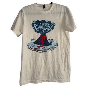 Champion Volcano Graphic Mens T-Shirt By Gildan Softstyle S Beige Cotton Casual